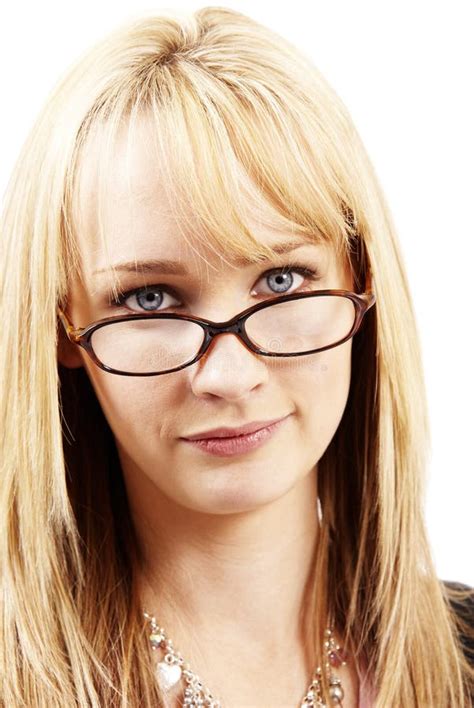 Beautiful Blonde Woman Wearing Glasses Stock。